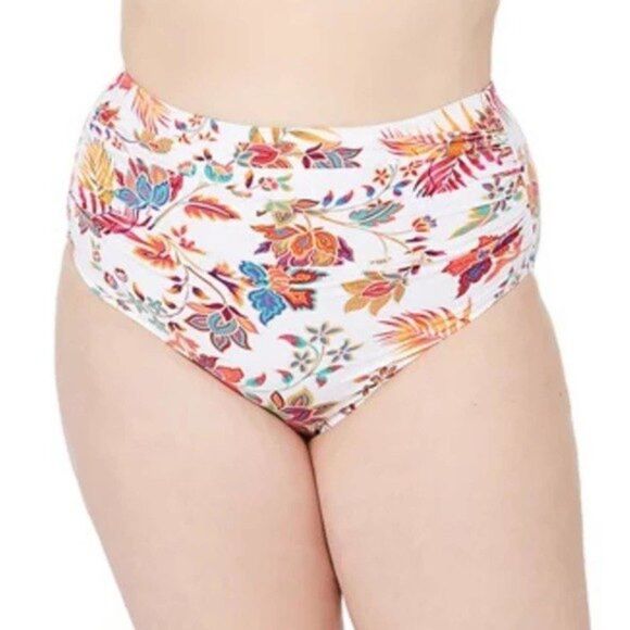Lauren Ralph Lauren Plus Size Jacobean Floral Shirred High Waist Swim Bottoms - Picture 1 of 7